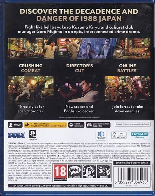 Yakuza 0 Directors Cut - PS5 (B Grade) (Genbrug)
